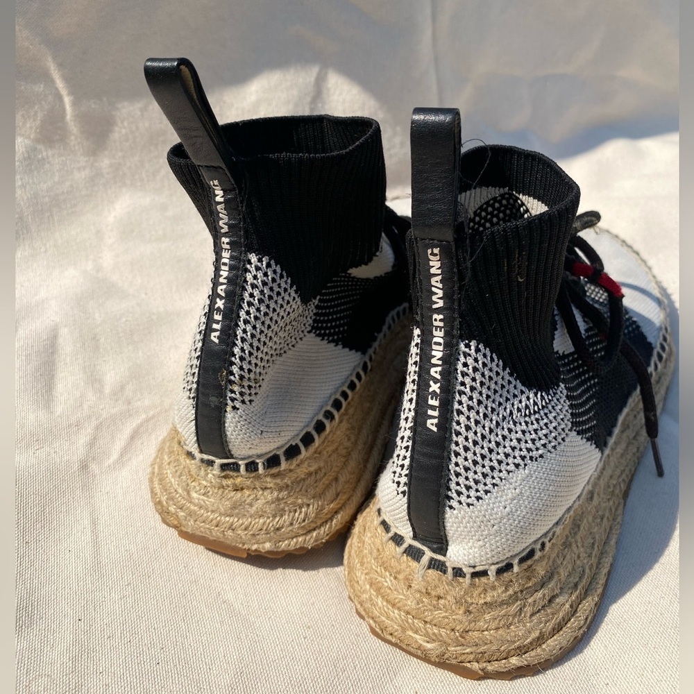 Alexander Wang Dakota Espadrille Sock Knit Lace up Shoe Black and White 38 - Picture 3 of 10